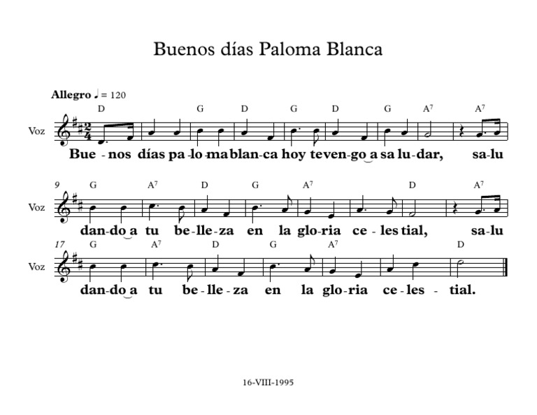 Buenos Dias Paloma Blanca Letra