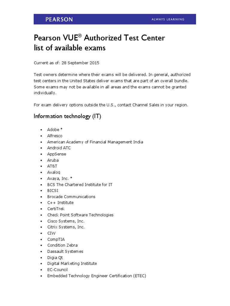 Pearson VUE Authorized Test Center | PDF | Accountant | Certification