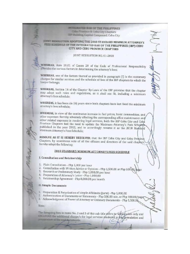 2018 Standard Minimum Attorneys Fees IBP Cebu | PDF