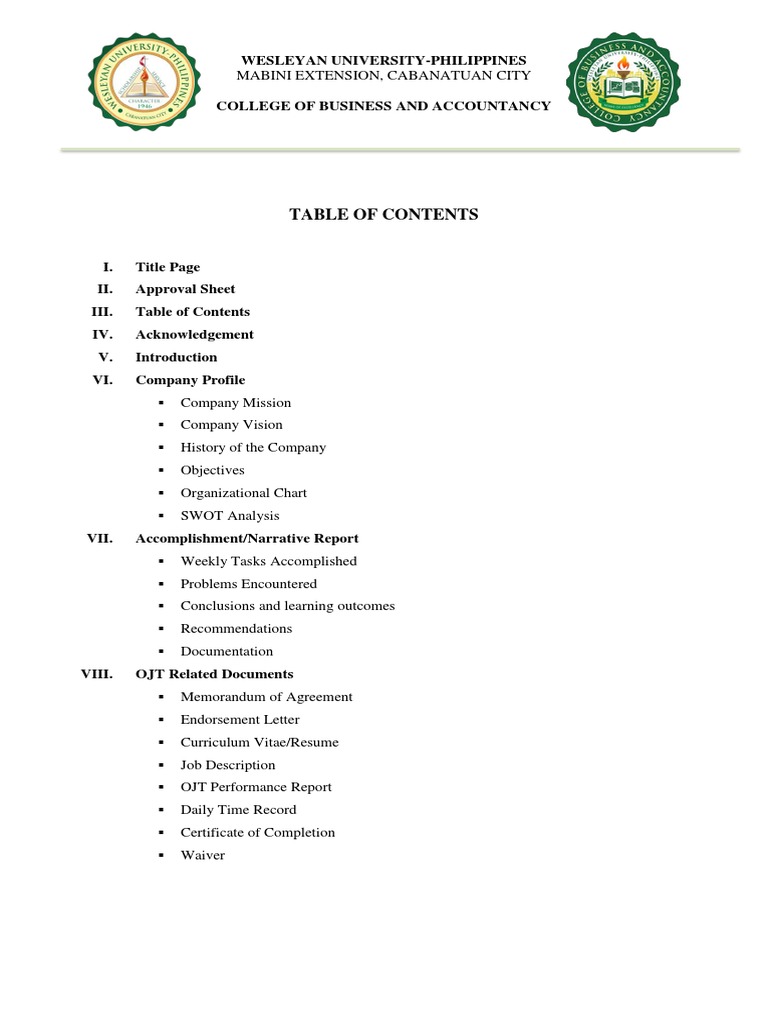 Table Of Contents Report