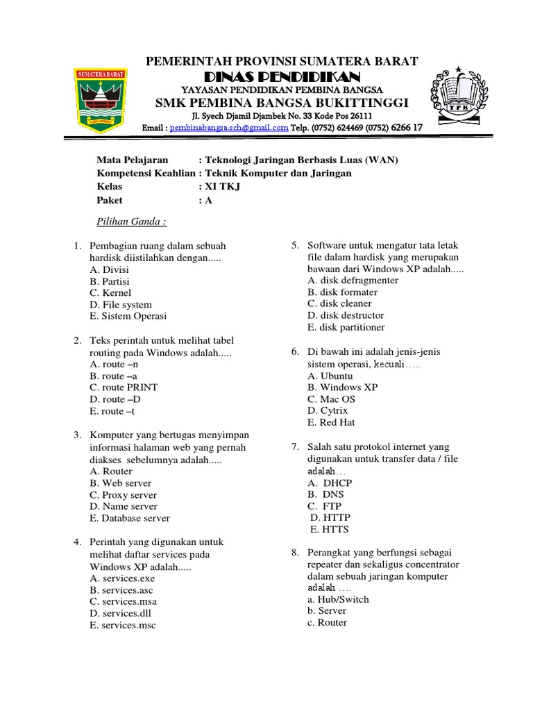Soal Pilgan Teknologi Wan Kelas Xi Saung Belajar