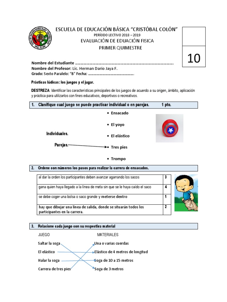 Evaluacion de Educacion Fisica Gimnasia Bailes