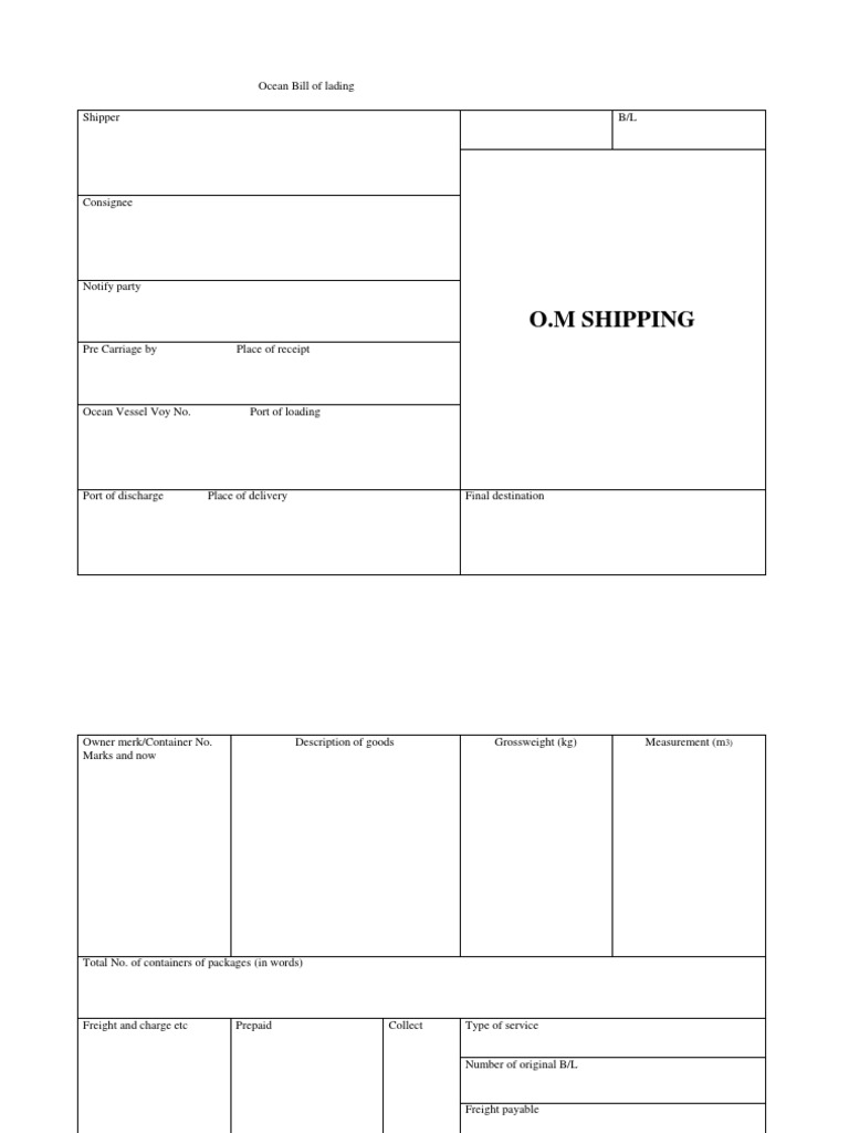 Sample Ocean Bill of Lading Form | PDF