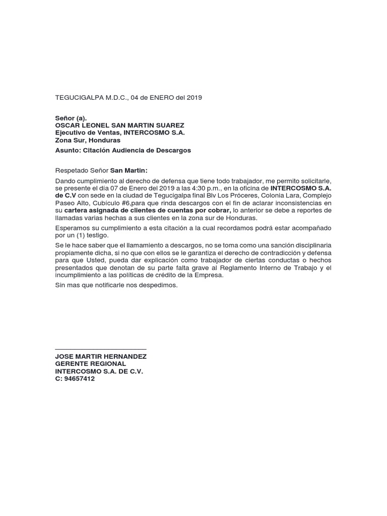 Carta Despido.  Política  Gobierno