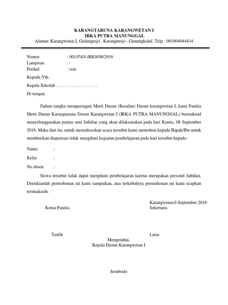 Contoh Surat Izin Dispensasi Detil Gambar Online
