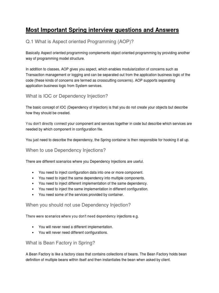 Spring AOP Interview Questions | PDF | Spring Framework | Class ...