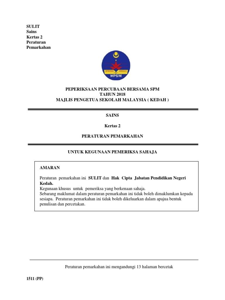 Percubaan Sains SPM 2018 (Kertas 2) - Kedah - Answer  PDF