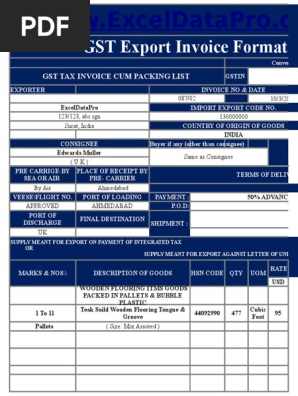GST Export Invoice Format New