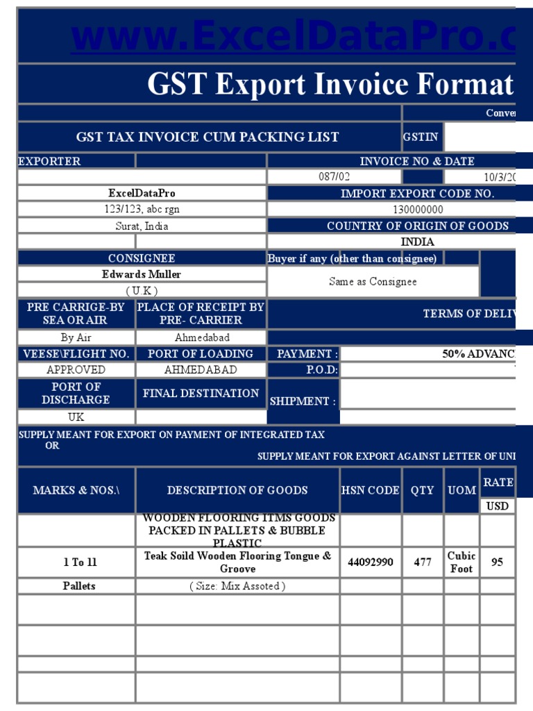 GST Export Invoice Format New Consignee Invoice