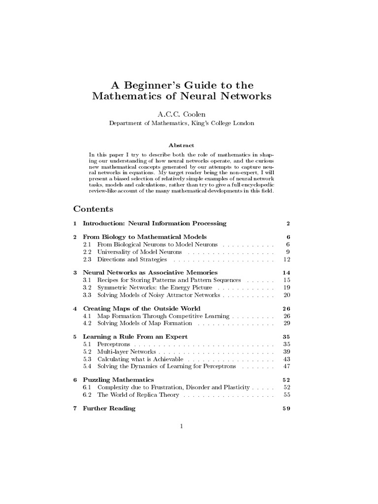 Beginner's Neural Math Guide | PDF | Action Potential | Neurotransmitter