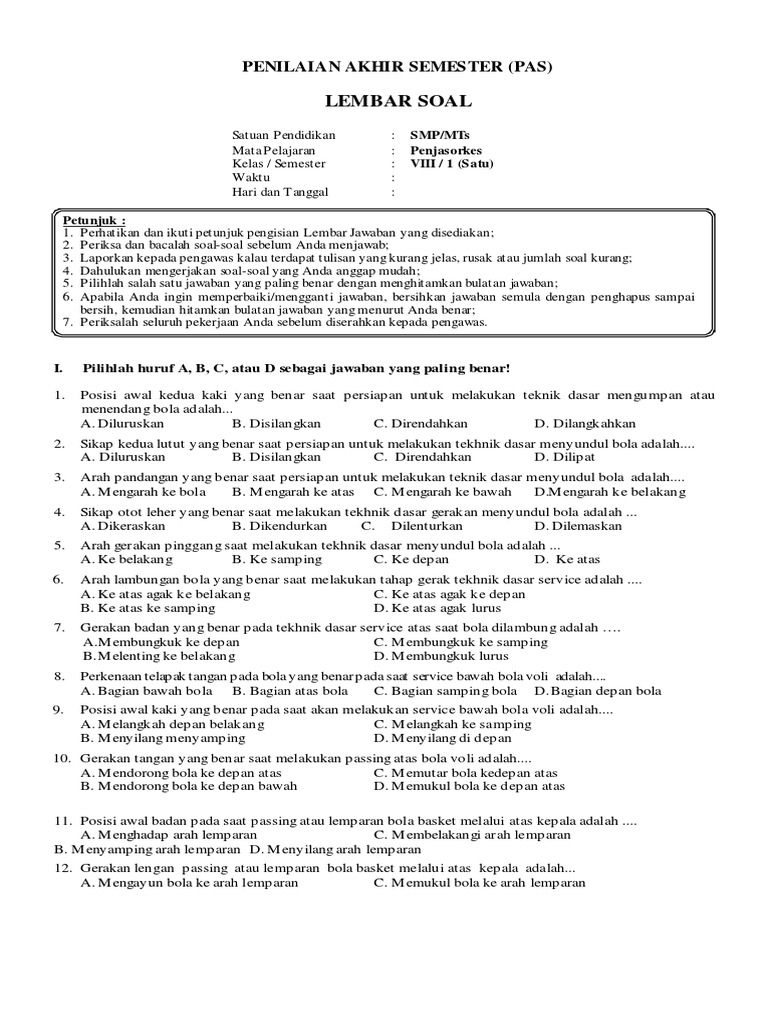 10 Soal Penjas Kls 8 Pdf