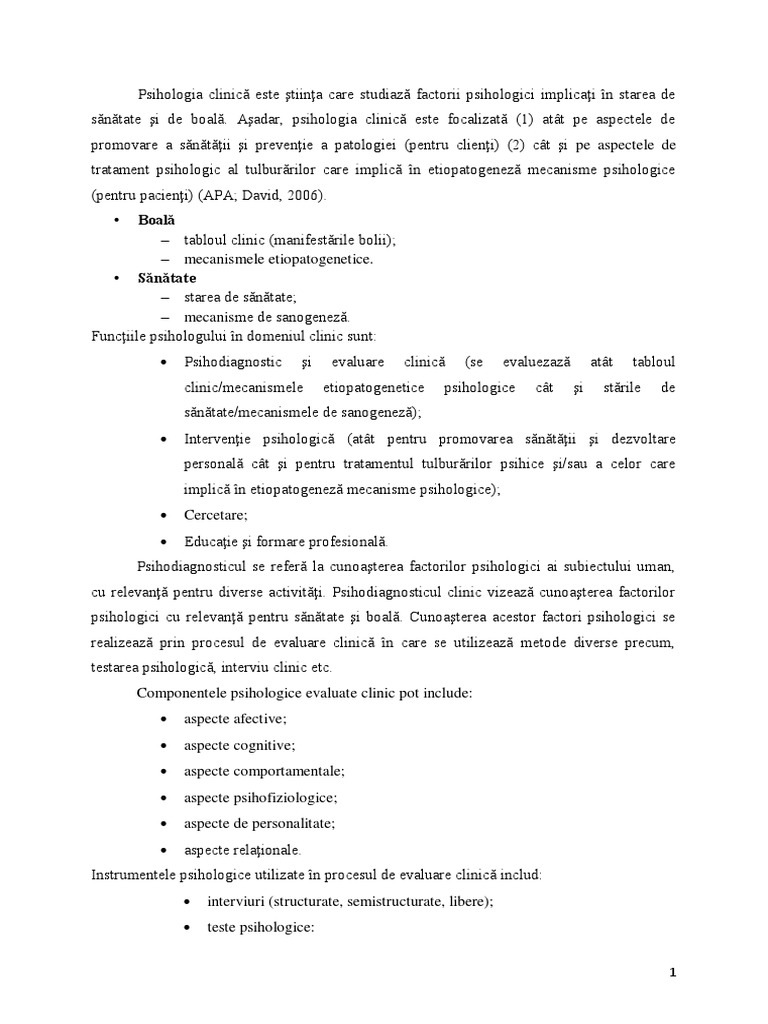 Psihodiagnostic Si Evaluare Clinica Validate Stiintific