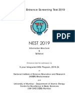 NEST 2019: National Entrance Screening Test 2019