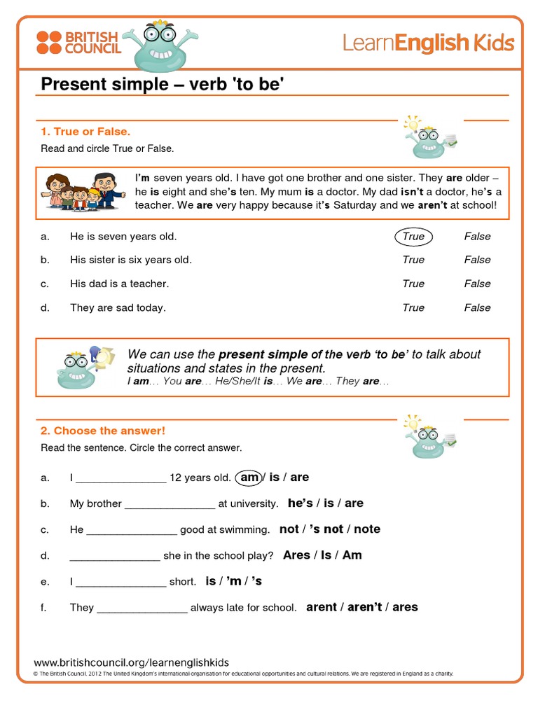 grammar games present simple verb to be worksheet pdf