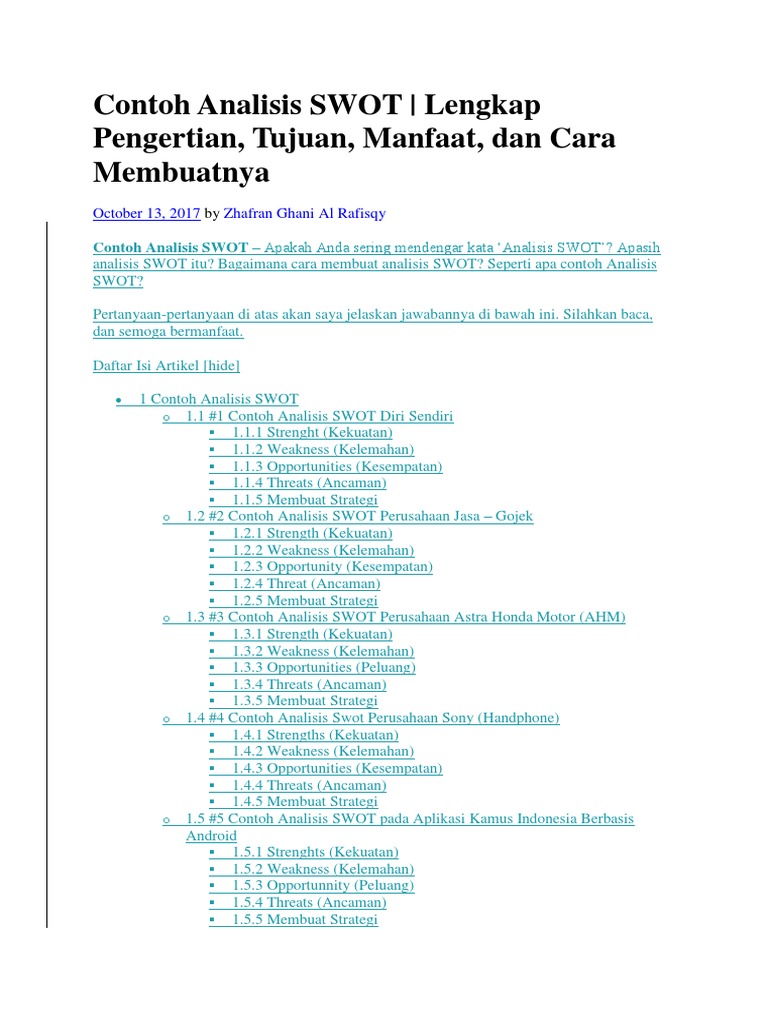 Contoh Analisis SWOT | PDF