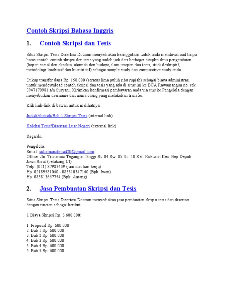 Contoh Skripsi Bahasa Inggris