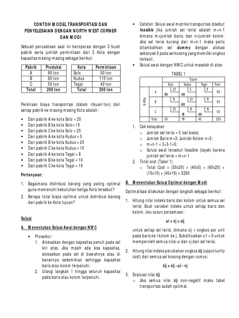 Contoh Soal Metode NWC dan MODI | PDF