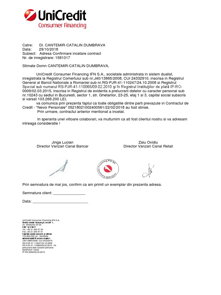 Adresa Incetare Contract 05218021002400561 Pdf