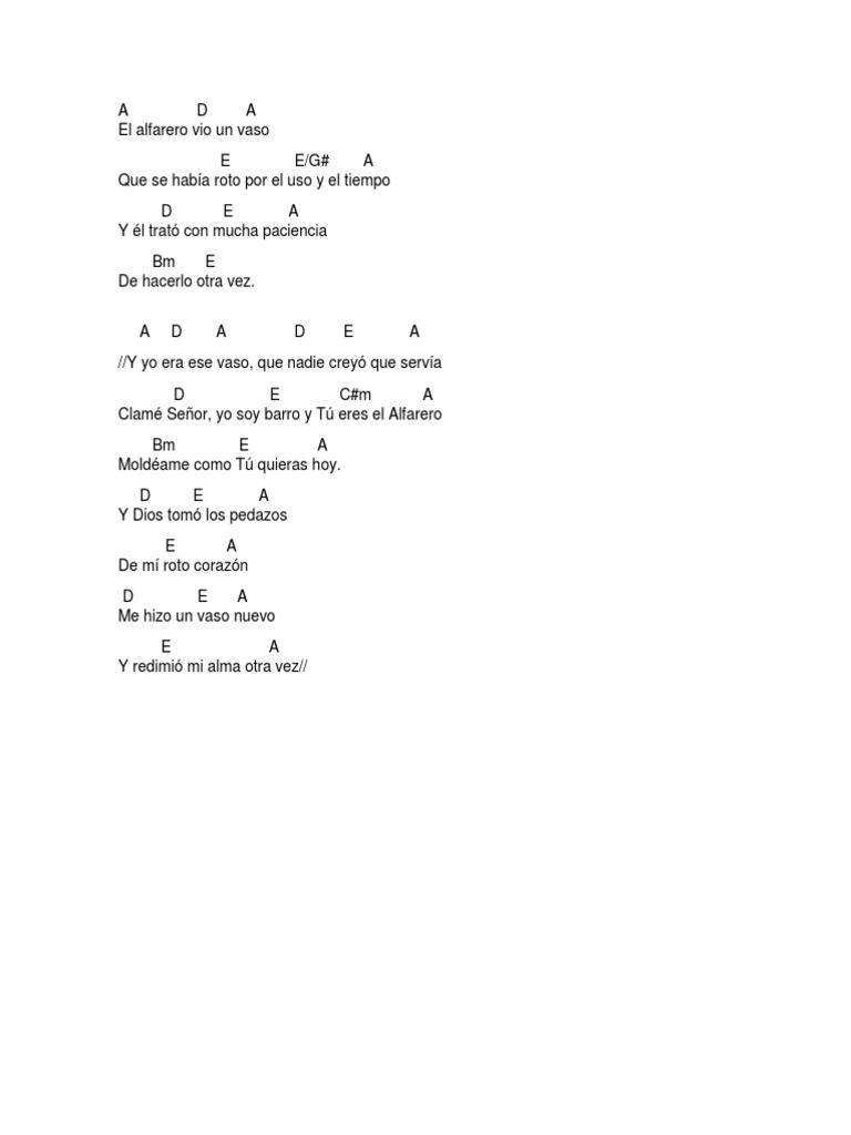 El Alfarero Vio Un Vaso. Acordes
