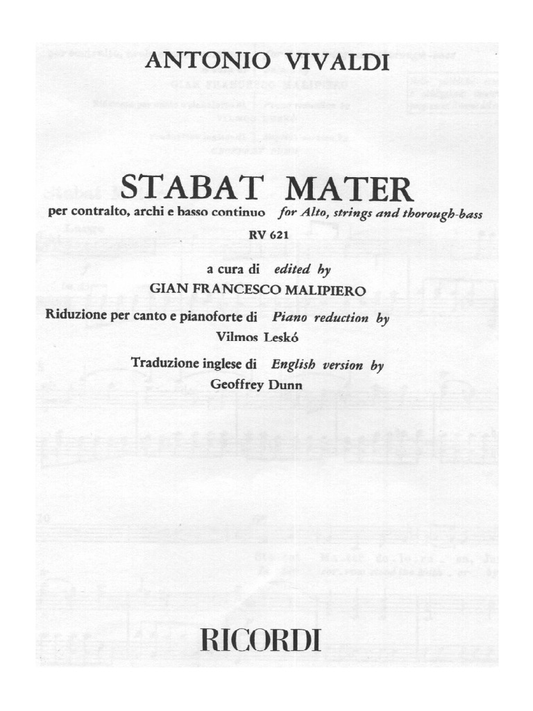 Kort geleden Voorzieningen Verkeerd SCORE Antonio Vivaldi RV621 Stabat Mater Voice Countertenor and Piano PDF |  PDF
