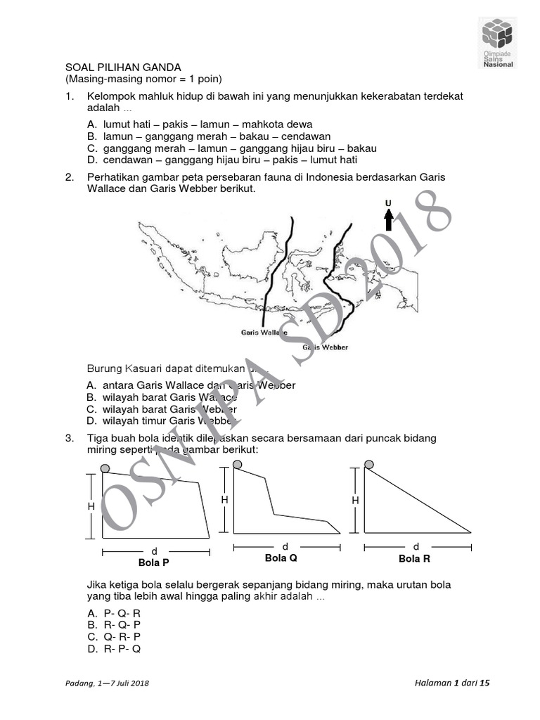 Soal Osn Ipa Sd 2018 Tes 1