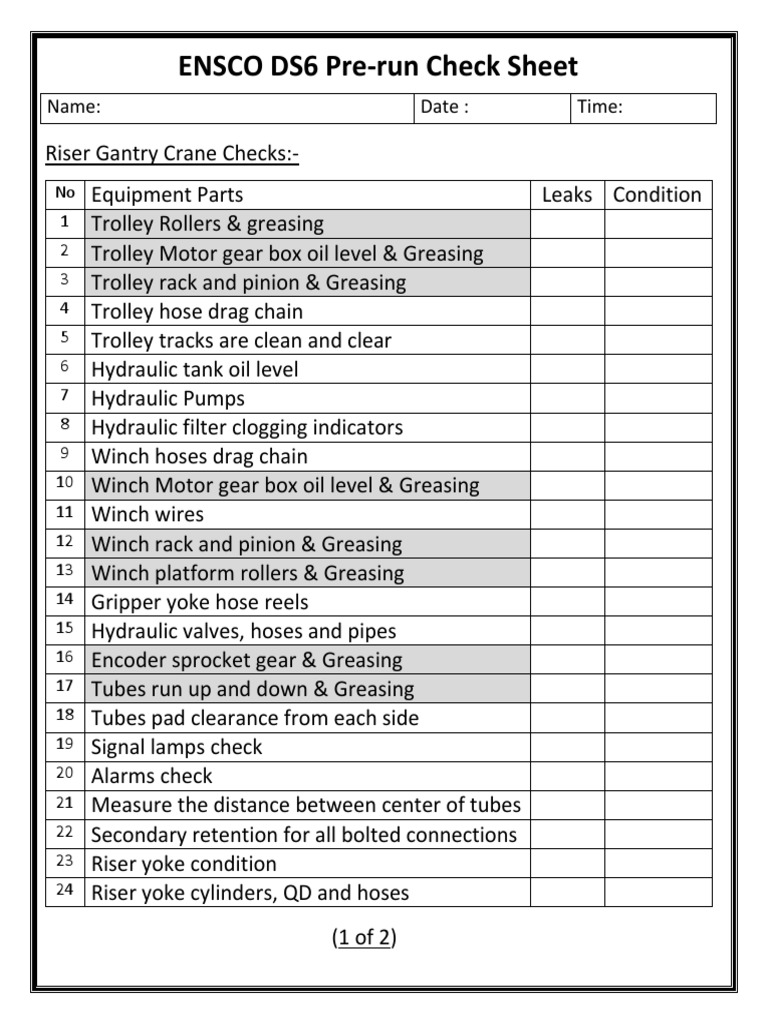 ENSCO DS6 Pre-run Checklist Guide | PDF | Business
