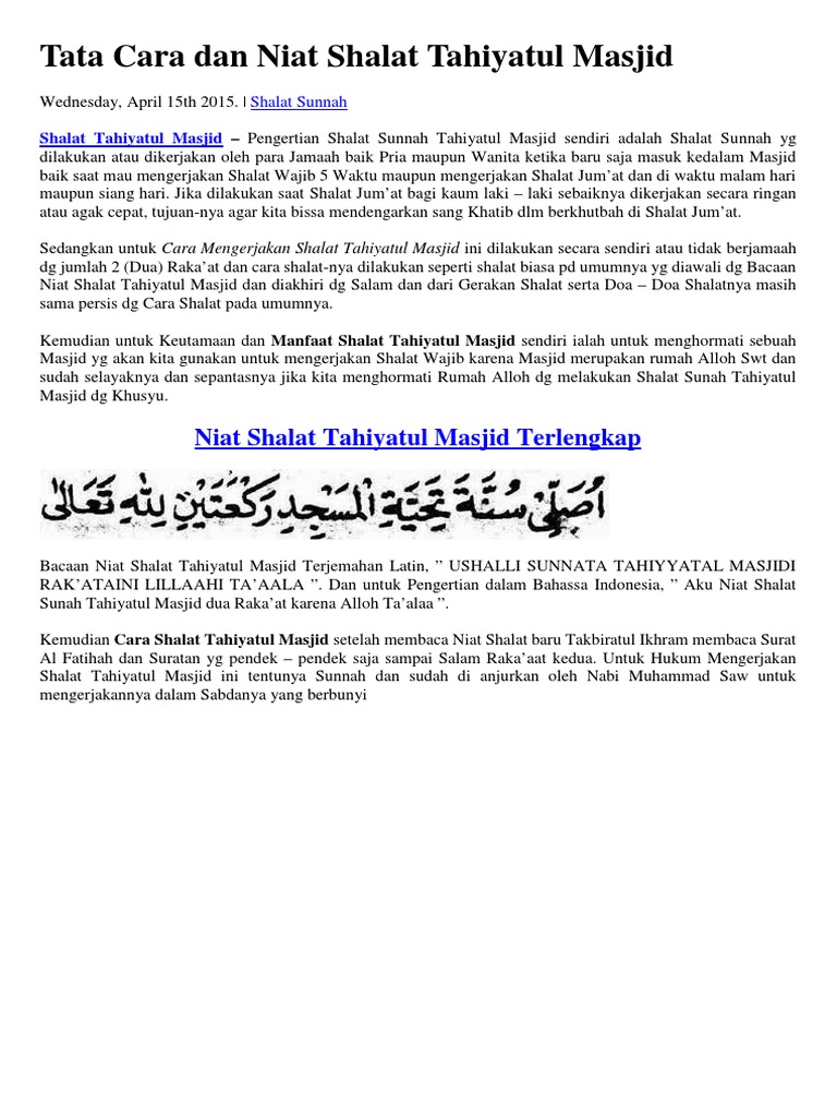 Tata Cara Dan Niat Shalat Tahiyatul Masjid