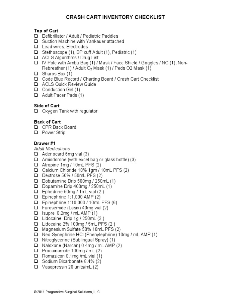 Monthly Crash Cart Inventory PDF Intravenous Therapy Syringe