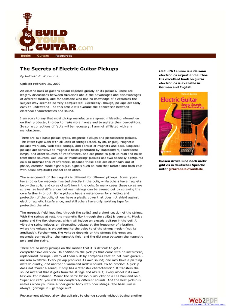 The Secrets of Electric Guitar Pickups PDF PDF Inductor Low Pass