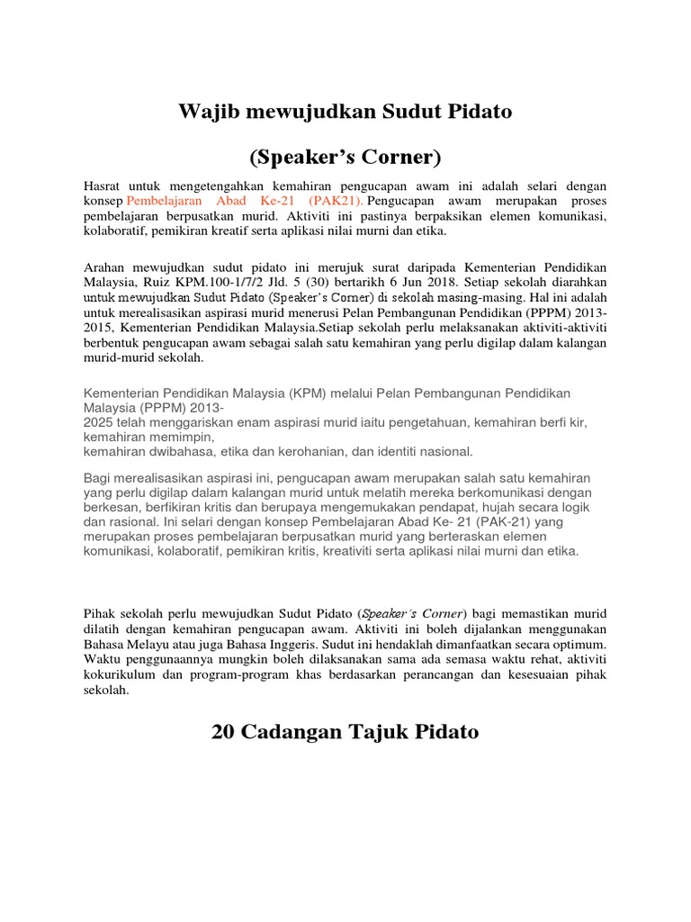 20 Tajuk Aktiviti Sudut Pidato Pdf