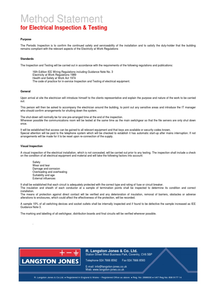 Electrical Testing Method Statement PDF PDF