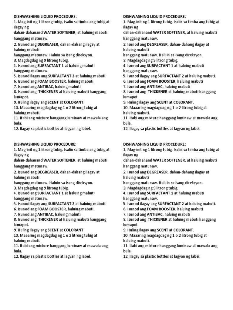 Dishwashing Liquid Procedure PDF