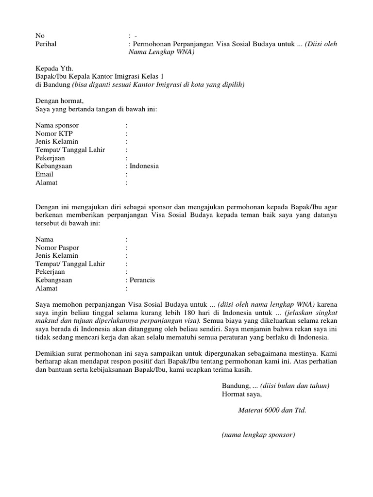 Contoh Surat Permohonan Visa Sosial Budaya Berbagi Contoh Surat