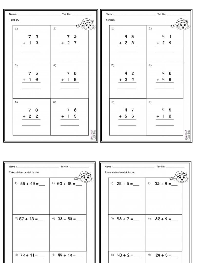 Latihan Matematik Tahun 2 Tambah  darksxy