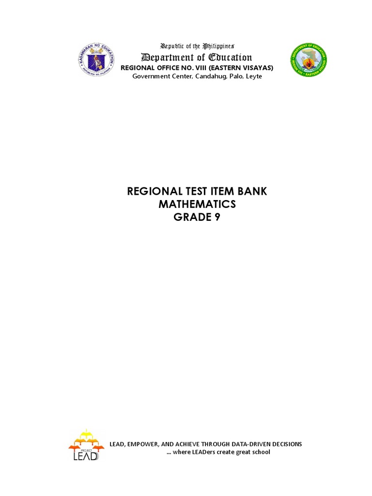 Department of Education: Regional Test Item Bank Mathematics Grade 9 | PDF