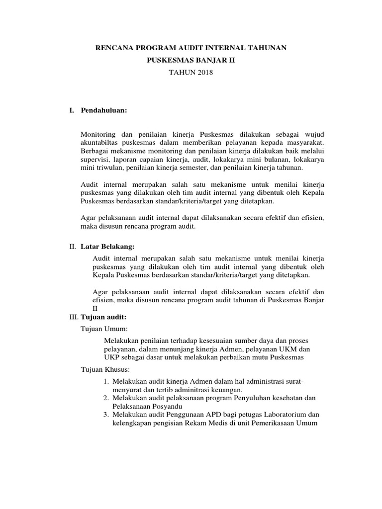 Latihan perencanaan audit internal tahunan pdf