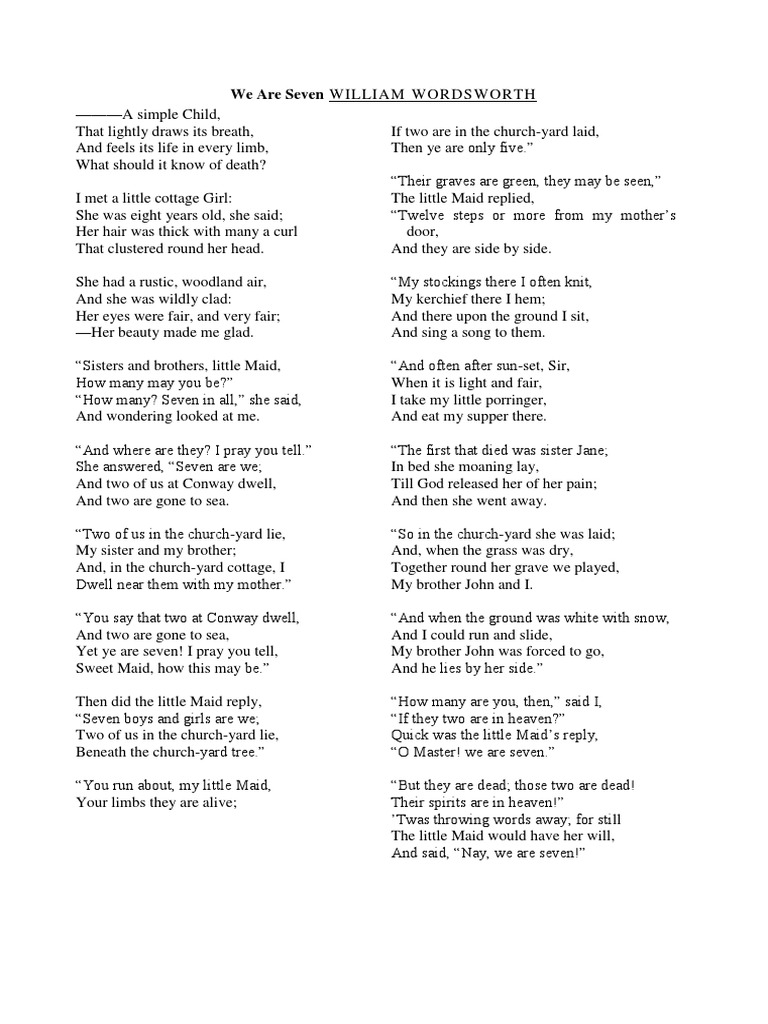 We Are Seven William Wordsworth | Download Free PDF | Samuel Taylor ...