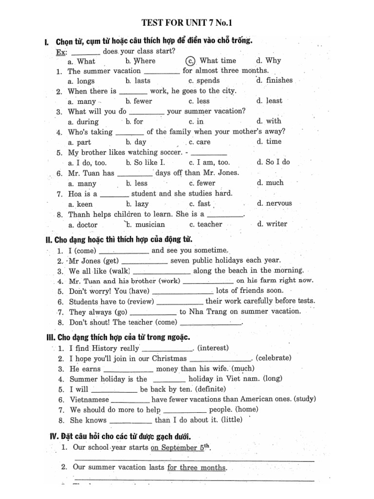 Unit 7 Test: Verb Forms & Tenses | PDF | Morphology | Onomastics