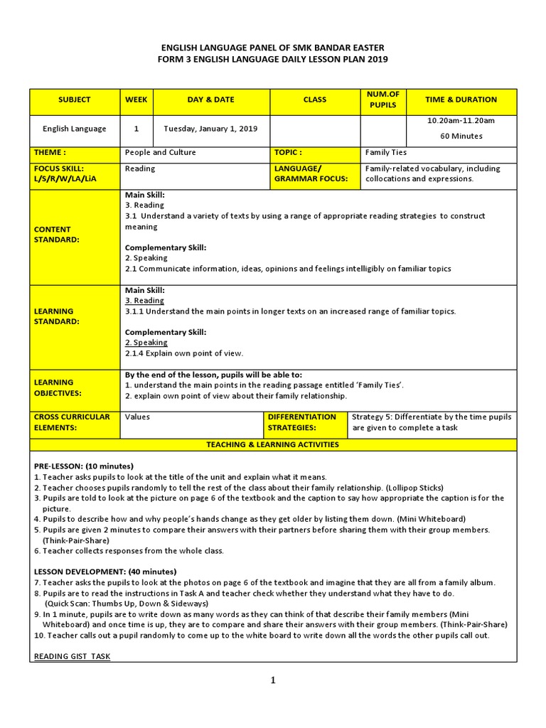 Form 3 Cefr Lesson Plan | PDF | Lesson Plan | English Language