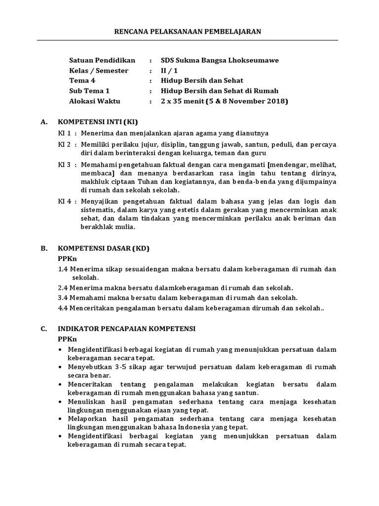 Rpp Tema 4 Pkn Kelas 2 Sd Kurikulum 2013
