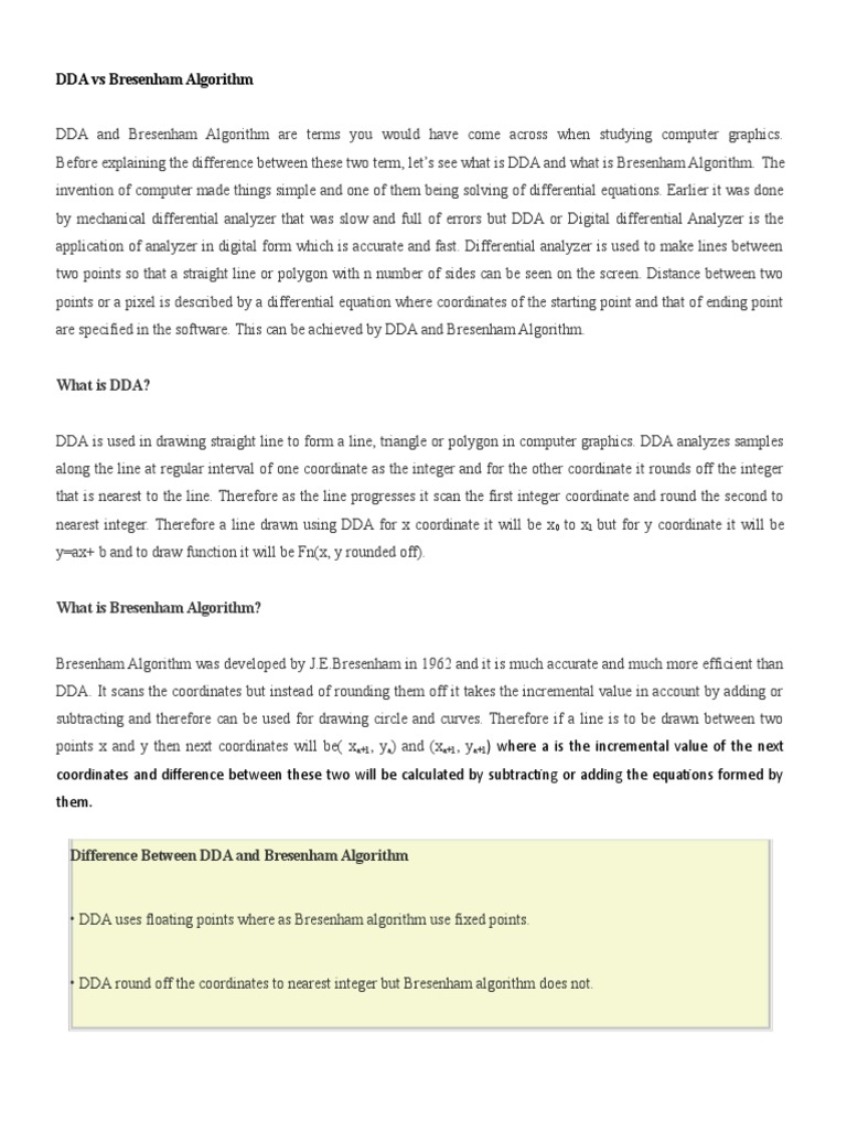 Difference Between DDA N Bresenham | PDF | Subtraction | Algorithms