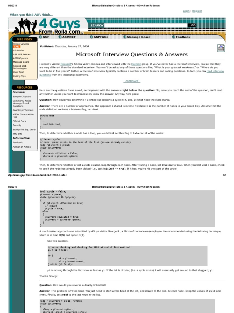 Microsoft Interview Questions & Answers | PDF | Array Data Structure ...