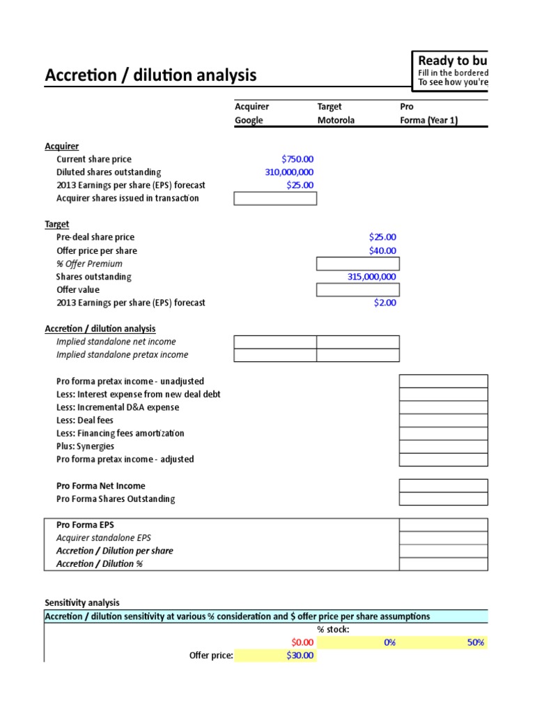 Accretion Dilution Model PDF Earnings Per Share Book Value