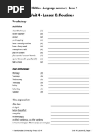 Unit 4 - Lesson B: Routines: Touchstone 2nd Edition - Language Summary - Level 1