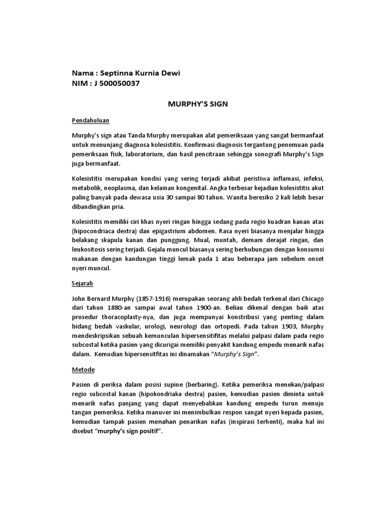 Pemeriksaan Murphy's Sign untuk Kolesistitis | PDF