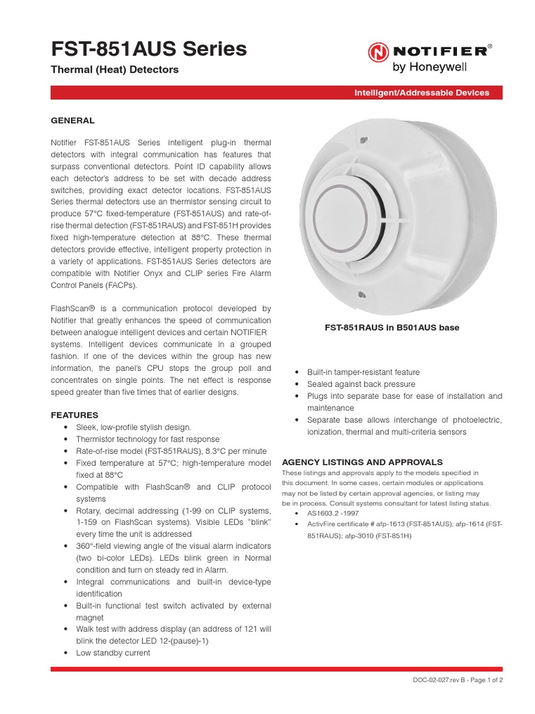 DOC02027 FST851AUS Series Heat Detector Datasheet Rev B Light