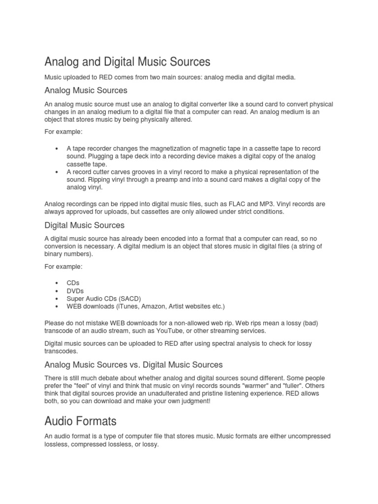 Analog and Digital Music Sources | PDF | Data Compression | Mp3