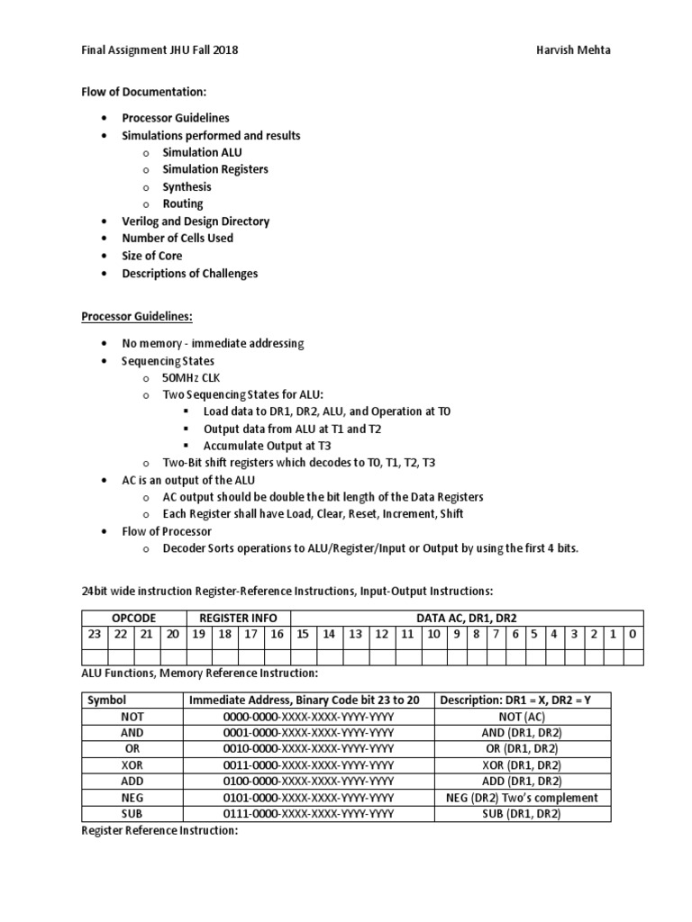 Final Project Jhu Fall 2018 | PDF | Central Processing Unit | Input/Output