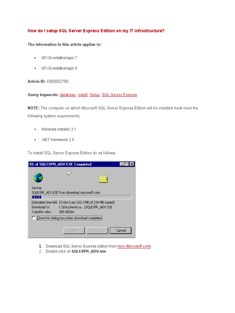 Setting Up SQL Server Express for GFI | PDF
