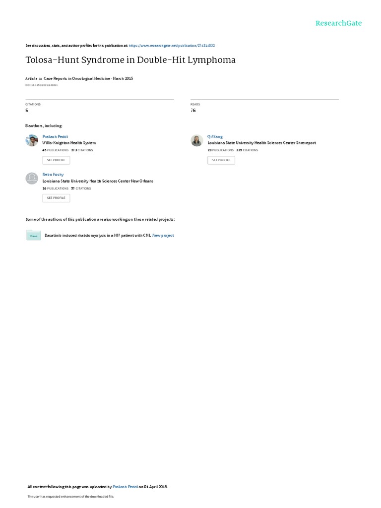 TolosaHunt Syndrome in DoubleHit Lymphoma Case Reports in